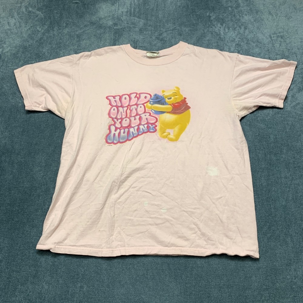 Y2K Disney T Shirt Womens Large Pink Pooh Hold Onto Your Hunny